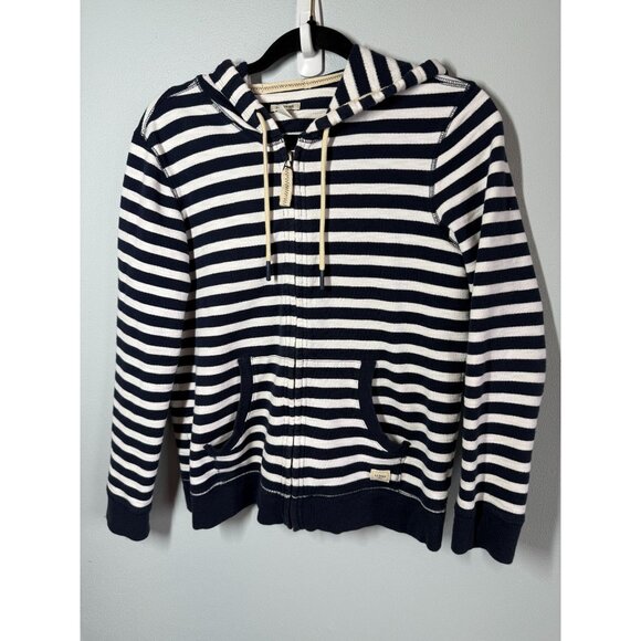 L.L.Bean Tops - L.L.Bean Womens Full Zip Hooded Sweatshirt Small Petite Striped Nautical Coastal